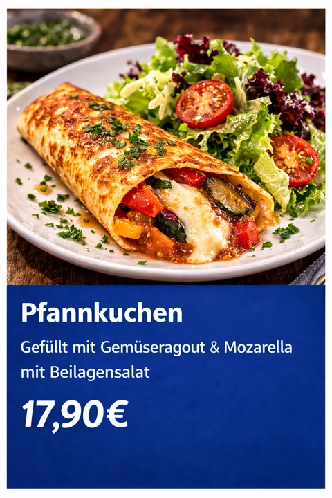 Restaurant nahe dem Kaiserstuhl Pfannkuchen Spezialität Frisch zubereiteter Pfannkuchen im Restaurant nahe dem Kaiserstuhl